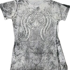 Vintage Affliction Womens Top Size XL White Logo Y2K AOP Day Of Reckoning